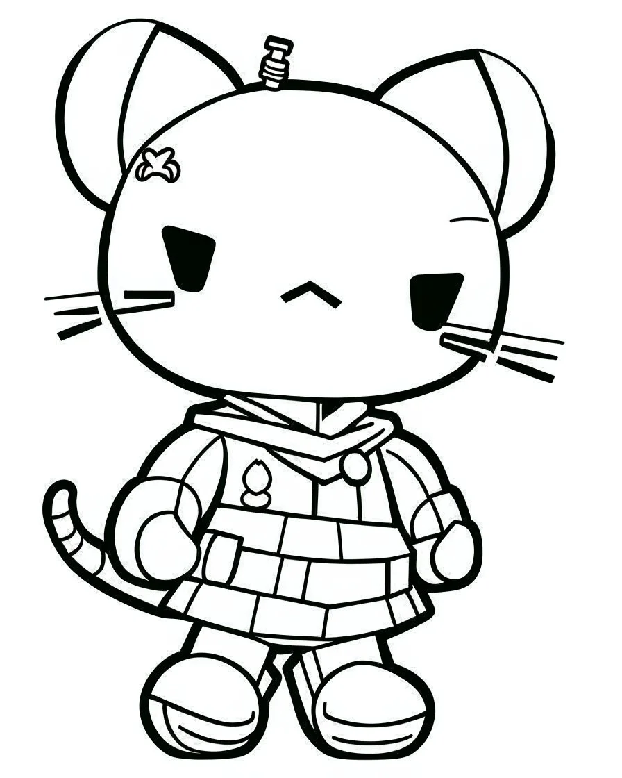 outline art for real Boba Hello Kitty coloring page, Japanese manga style, cartoon style, cute face, white background sketch style, full body is a must, only use outline, clean line art, no shadow, bold outline