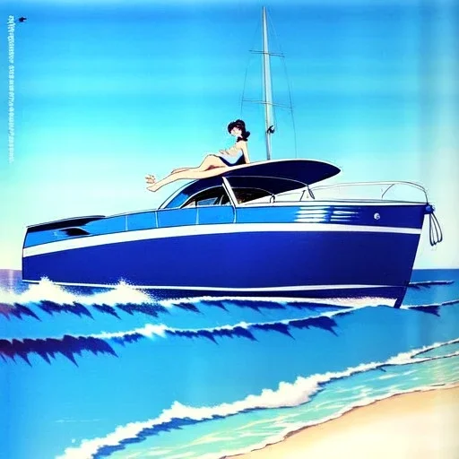 fullbody inside frame,sea,classic style concept, vintage SpeedBoat vehicle, retro design study, toned colors