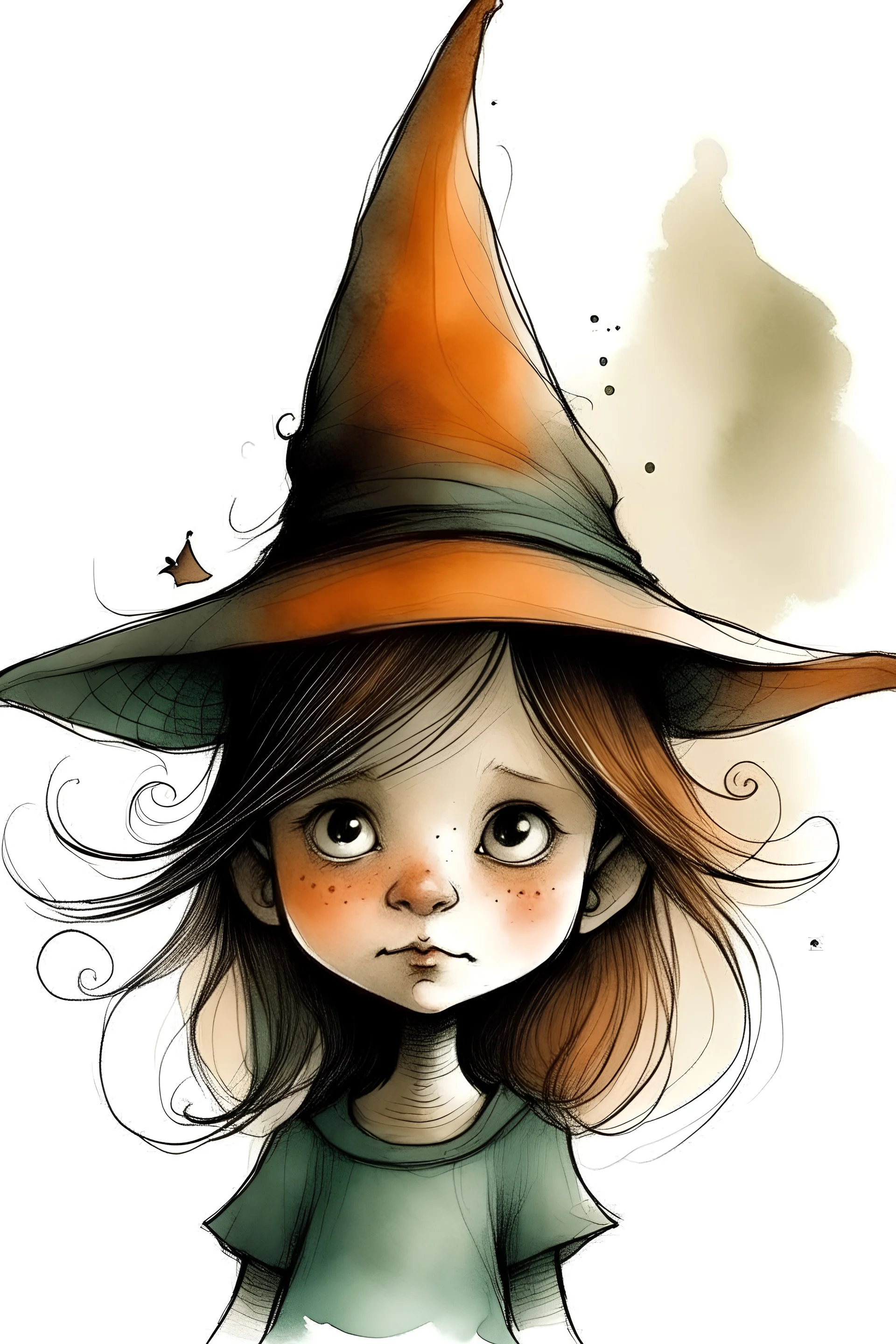 Witches hat in form of a young girl, children’s book character, whimsical, creepy