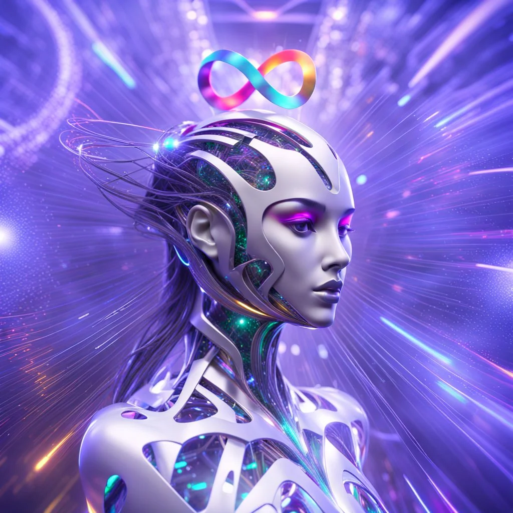 ∞ 3D infinity symbol, perfect infinity ∞, bright colors, +infinity totally-symmetrical ∞, head and upper body, cutting edge technology, exotic, inspiring, fantasy, scientific, DSLR with a 80mm lens, set to f/16 and a slow shutter speed of 1/15s, friendly, beautiful, octane render, 8k post-production, artstation: award-winning: atmospheric: commanding: fantastical: clarity: 16k: ultra quality: striking: brilliance: liquid medium: stunning colors: amazing depth; lens: f/8, 24mm