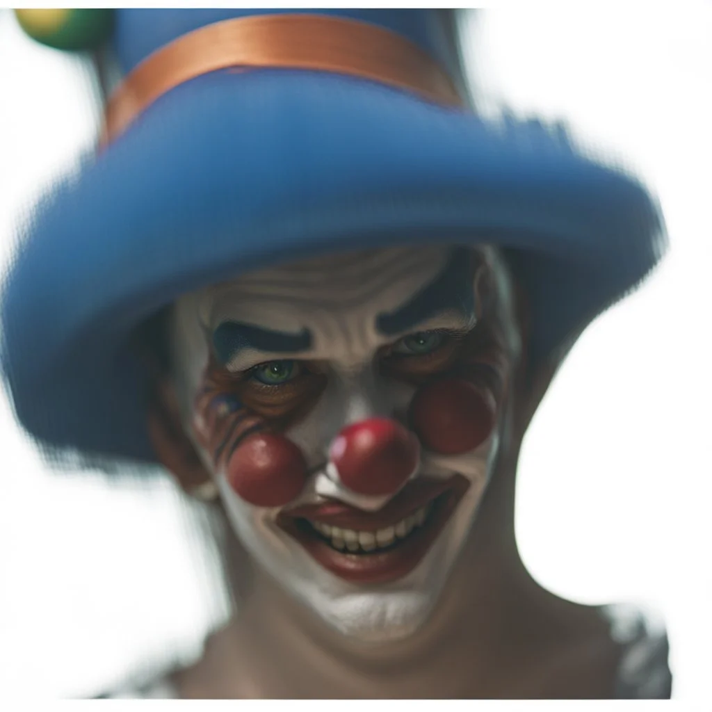 The Clown, Photographed with Canon EOS R5, 50mm lens, depth of field, shutter speed 1/1000, f/2.8, white balance, 6000k. High resolution, realistic details, HDR effects, film grain, 4K