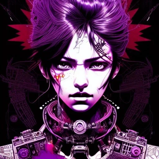 beautiful punk girl, hyper detailed, intricately detailed, illustration by <kilian eng> <Yoji Shinkawa>, purple tones,