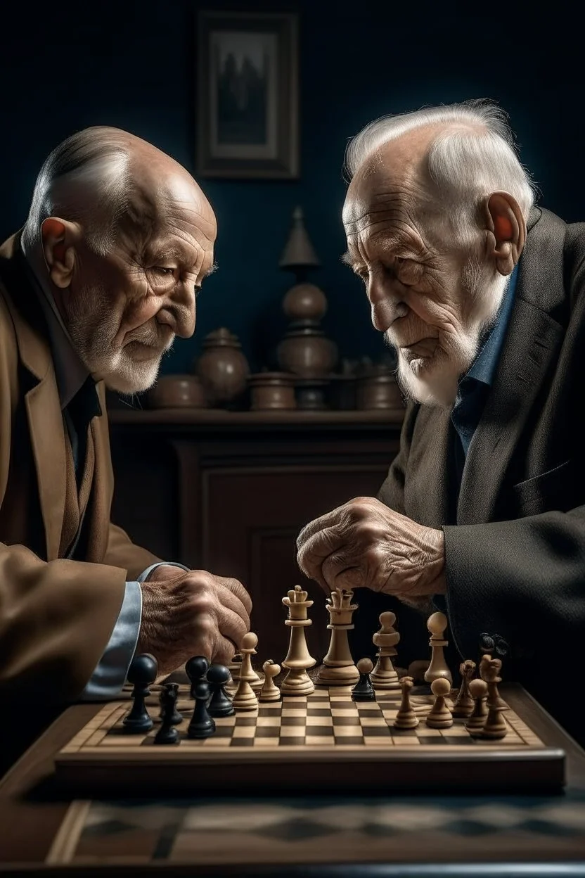 Accurate, high-quality image of two old men playing chess