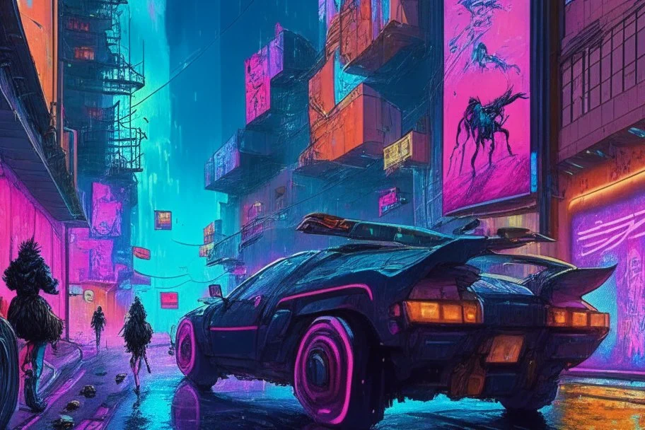 masterpiece, high detail, best quality, vibrant colors, Cyberpunk street, comic style