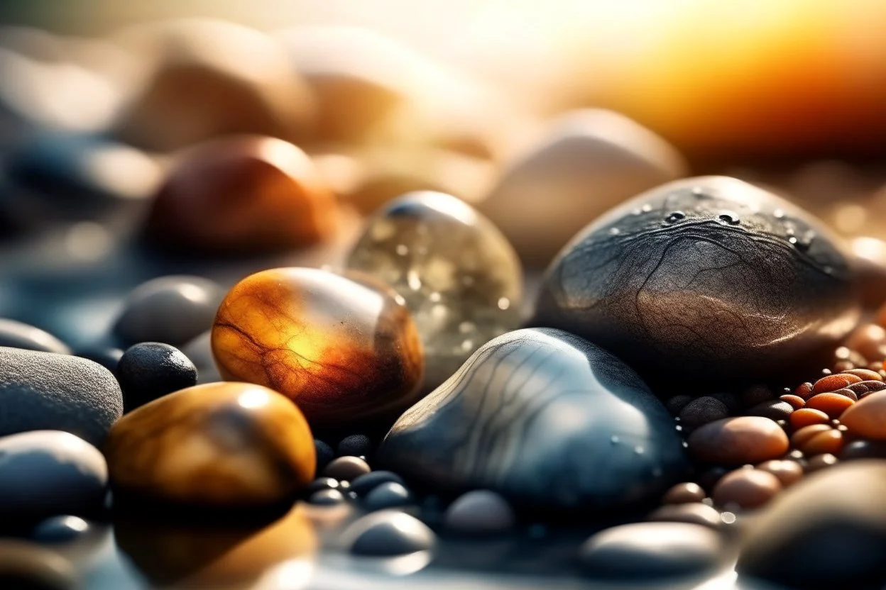 beautiful collection of stones, melting watercolor and black ink outlines on wet paper, soft, shading strokes, in sunshine, ethereal, otherwordly, cinematic postprocessing, bokeh, dof