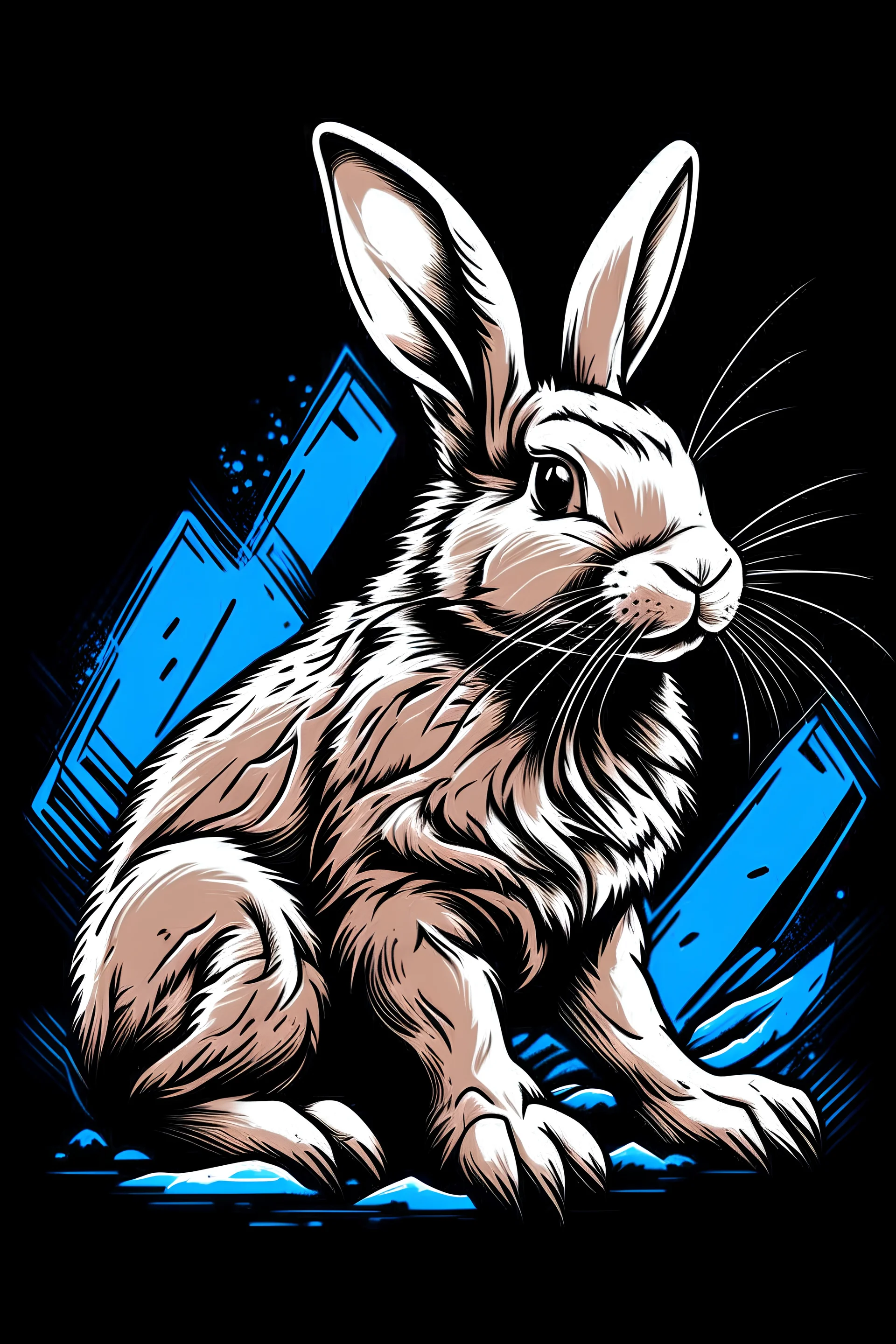 masterpiece, best quality, Siberian rabbit, simple logo background, in the style of japanese manga, duotone, professional quality panting, ultra detailed, joyful lightning, multiple colors with some shades, half body shot