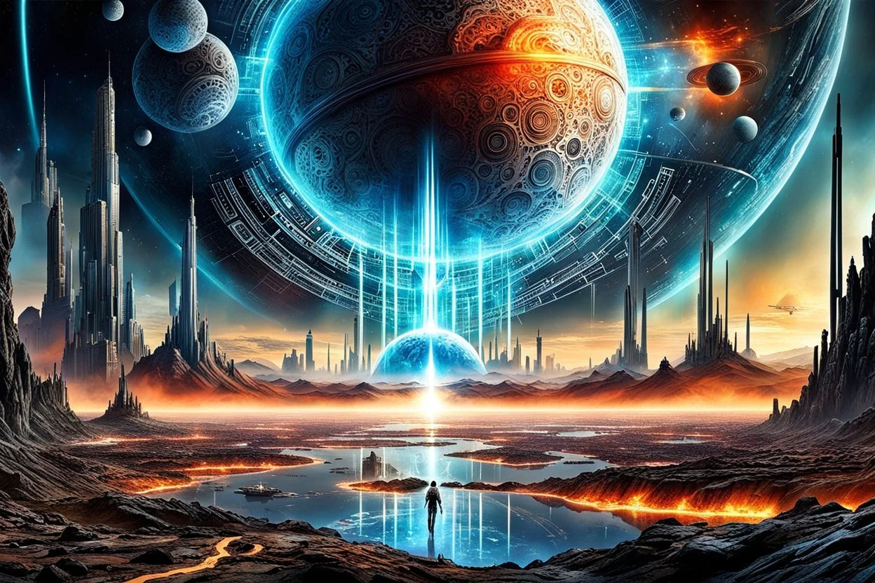 The most amazing scene ever created. Fantasy art, Sci-Fi themes. Technological utopia. Another Planet. Timeless dimensions. Energy radiating everywhere. a Masterpeiece