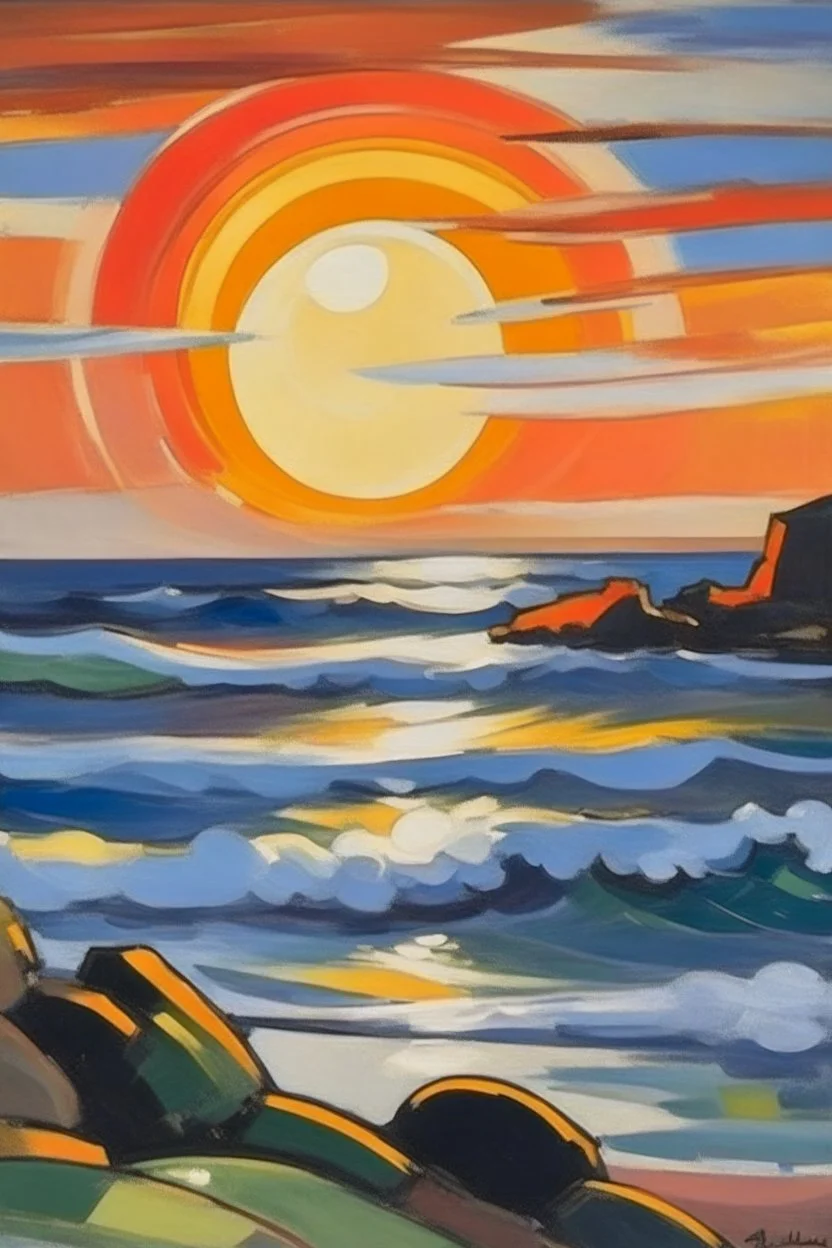 seascape with sunset by Samuel John Peploe