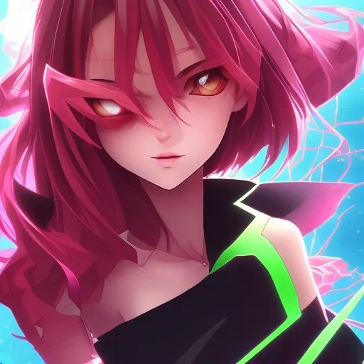 crystal clear blue eyes, and dark pink hair, dot eyebrows, woman, angry expression, pointy ears, long hair, sexy, young, beautiful