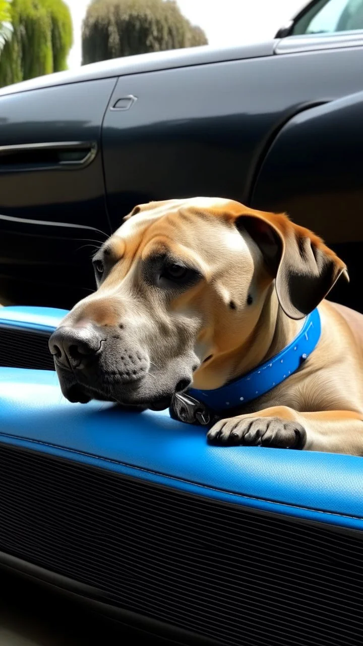 Make this dog drive a Bugatti with sunglasses