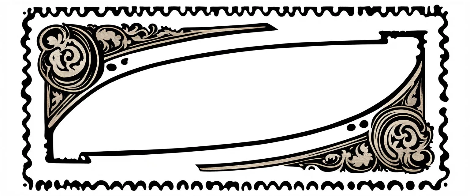 an old engraved stamp with decorative corner elements in the top left and bottom right. add extra elements and color from antique printing