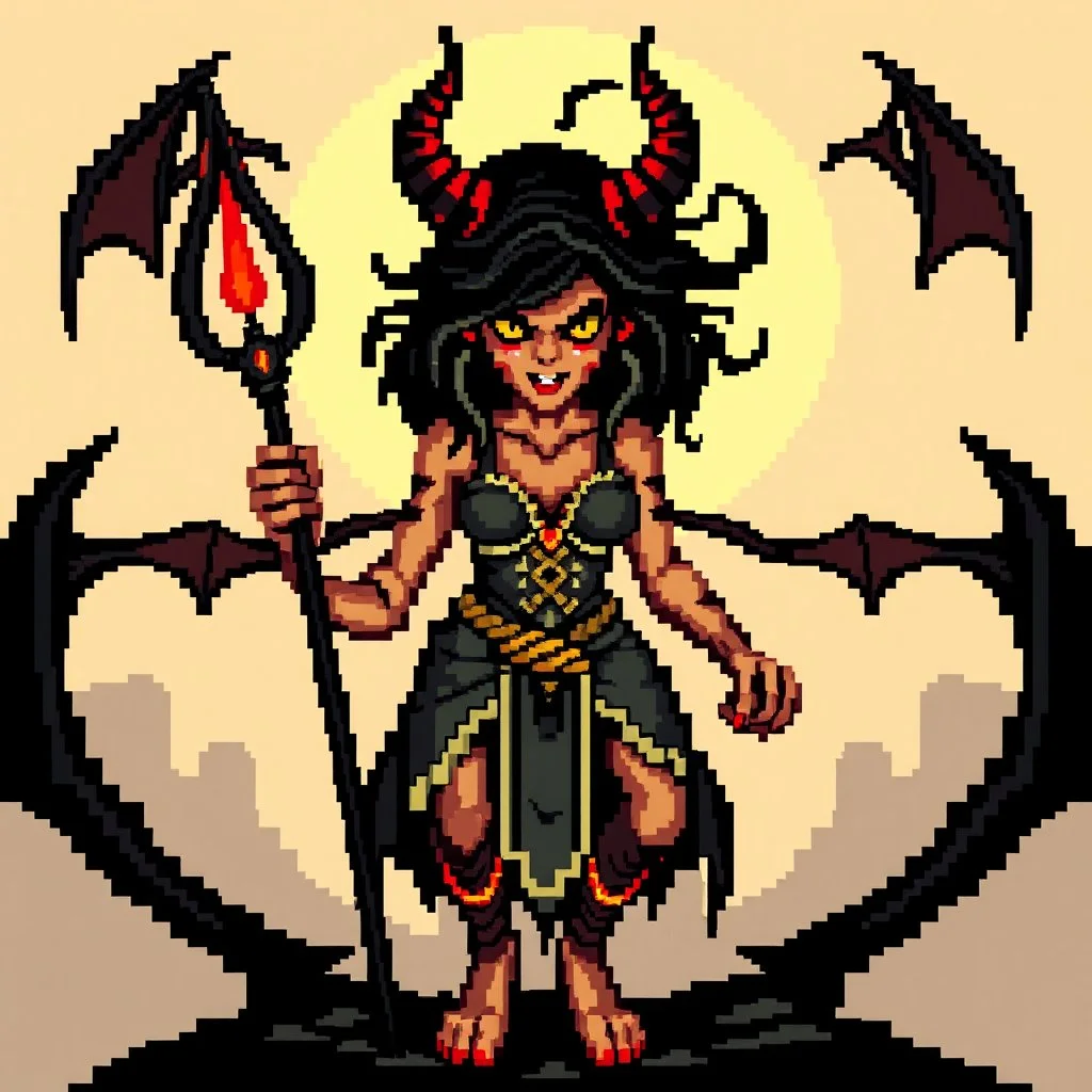16 bit pixelart of demonic woman