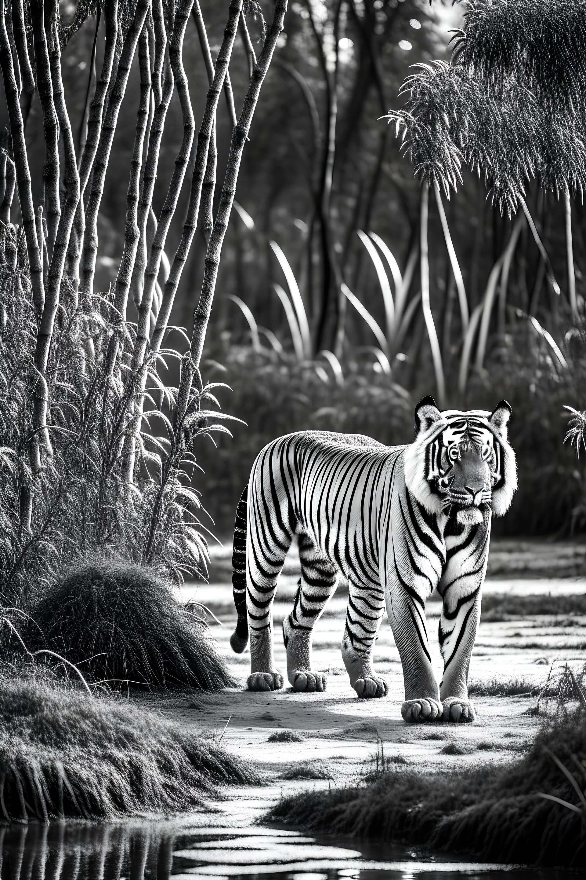 Black and white clear image of riyal bengal tigers in Sunderban forest