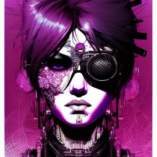 beautiful punk girl, hyper detailed, intricately detailed, illustration by <kilian eng> <Yoji Shinkawa>, purple tones,