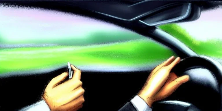 Man in suit, sitting at the wheel of his car, looking exhausted, tie untied, chin thinning , mystical, fantasy, cinematic, romanticism, pastel colors, acrylic painting, detailed, soft focus,