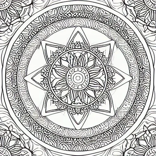 coloring page for adults, mandala pattern background, tropical scene