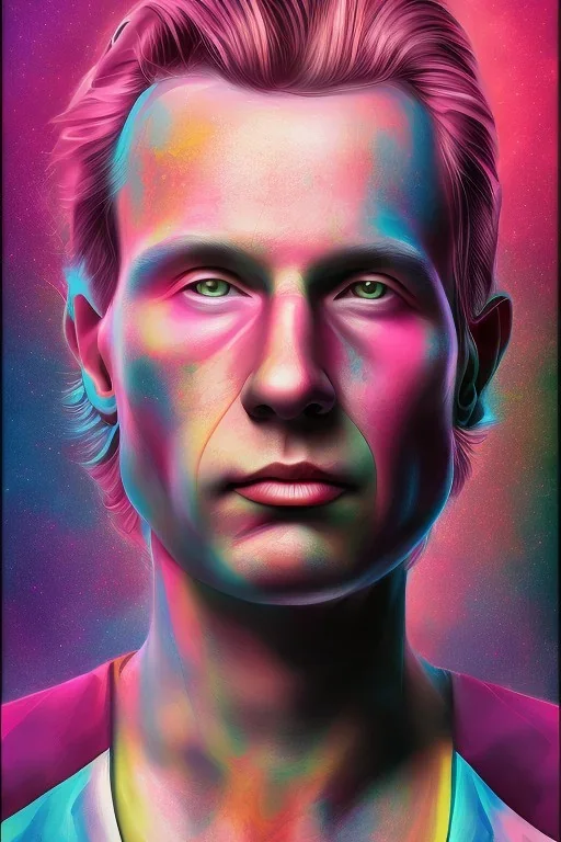 Portrait of Matti Nykänen. colorful. pink.