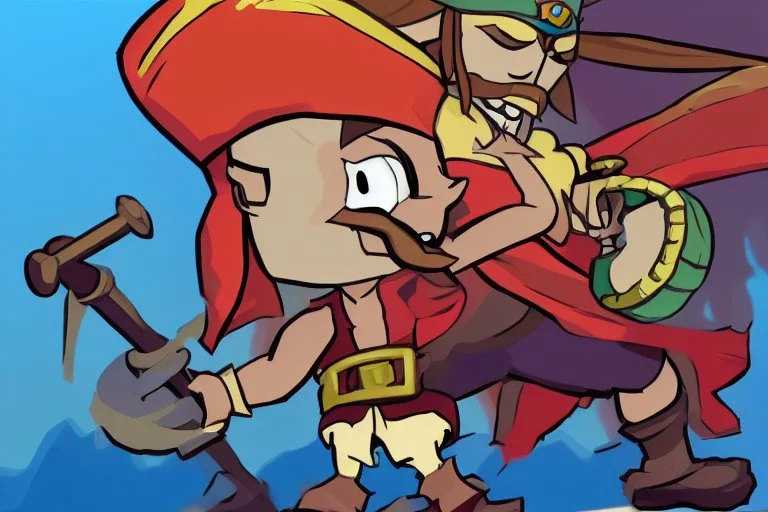 Cartoony and muscular Captain Jack Sparrow, Legend Of Zelda: Wind Waker style, stylized, colorful, adventurous.