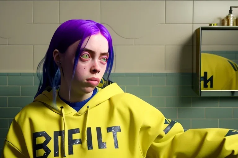 Billie Eilish, lying, in the bathroom