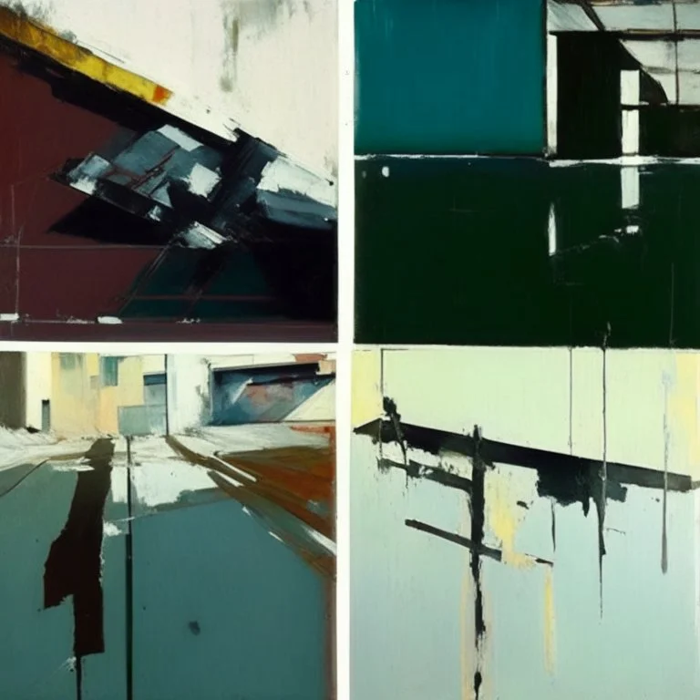 Minimal abstract oil paintings desolate 1960s carpark concrete fragments and naked bodies. style of Justin Mortimer and Francis Bacon. road markings.