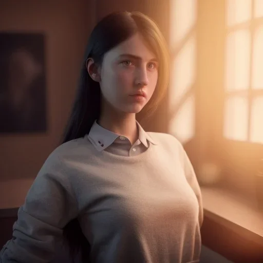 Study girl in university by the room,movie, real photo realistic, unreal engine, cinematic lighting --ar 1:1 creative