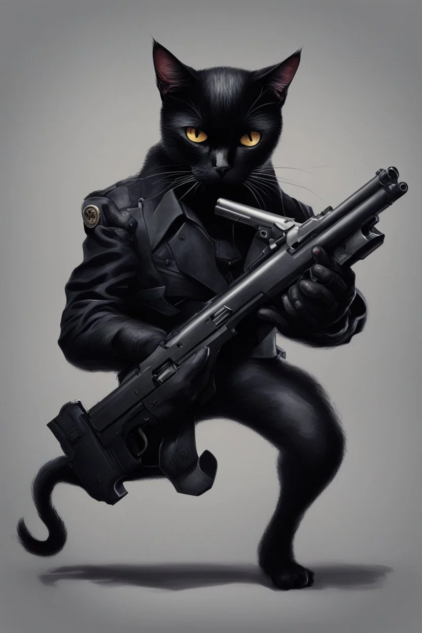 Schwarze Katze mit waffen