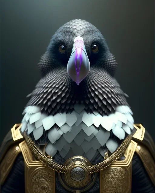 black feathered, rogue, mysterious Kenku male, bird, full-scale head and shoulders portrait, 8k resolution concept art portrait by Greg Rutkowski, Artgerm, WLOP, Alphonse Mucha dynamic lighting hyperdetailed intricately detailed Splash art trending on Artstation triadic colors Unreal Engine 5 volumetric lighting Splash art fantasy.