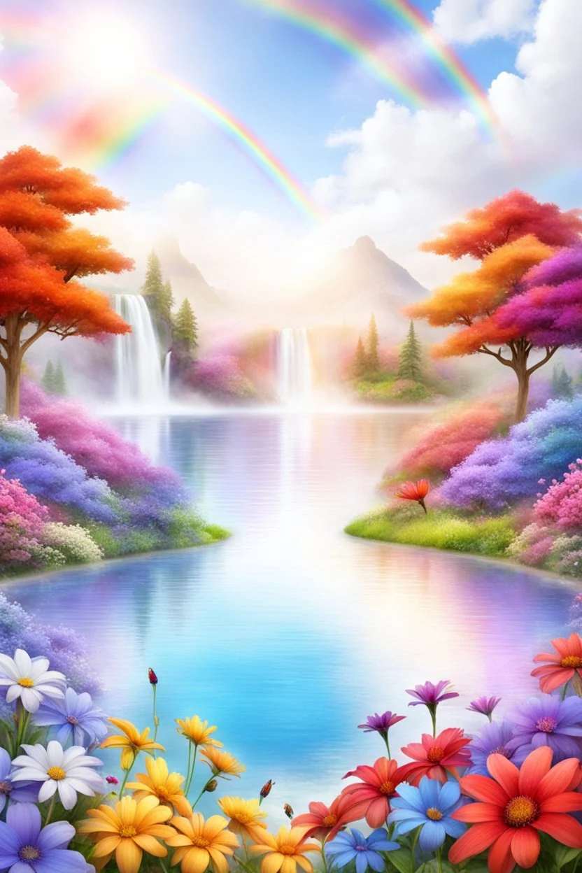 fantastic,Beautiful garden, flowers,rainbows