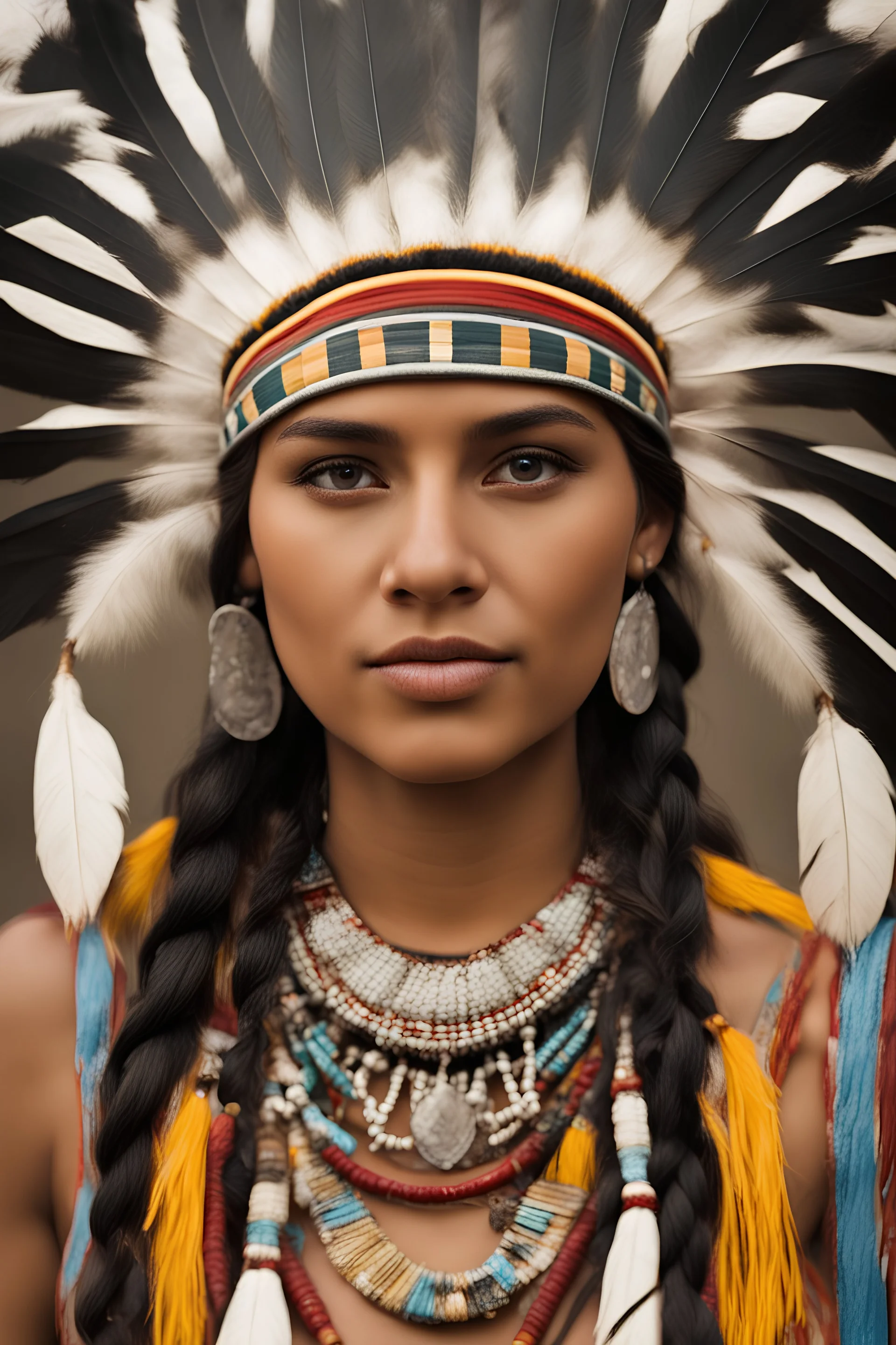 The portrait of the face of a young Latin American Indian woman.