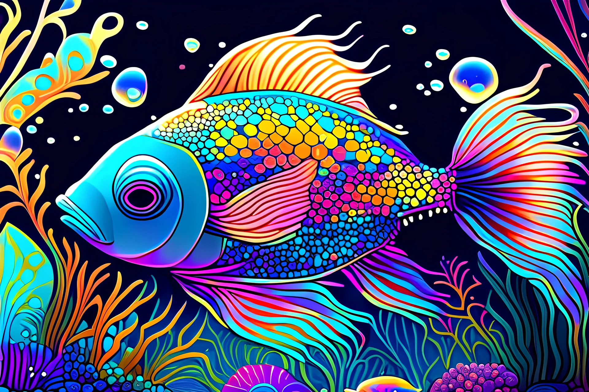 psychedelic fish illustrated animated art