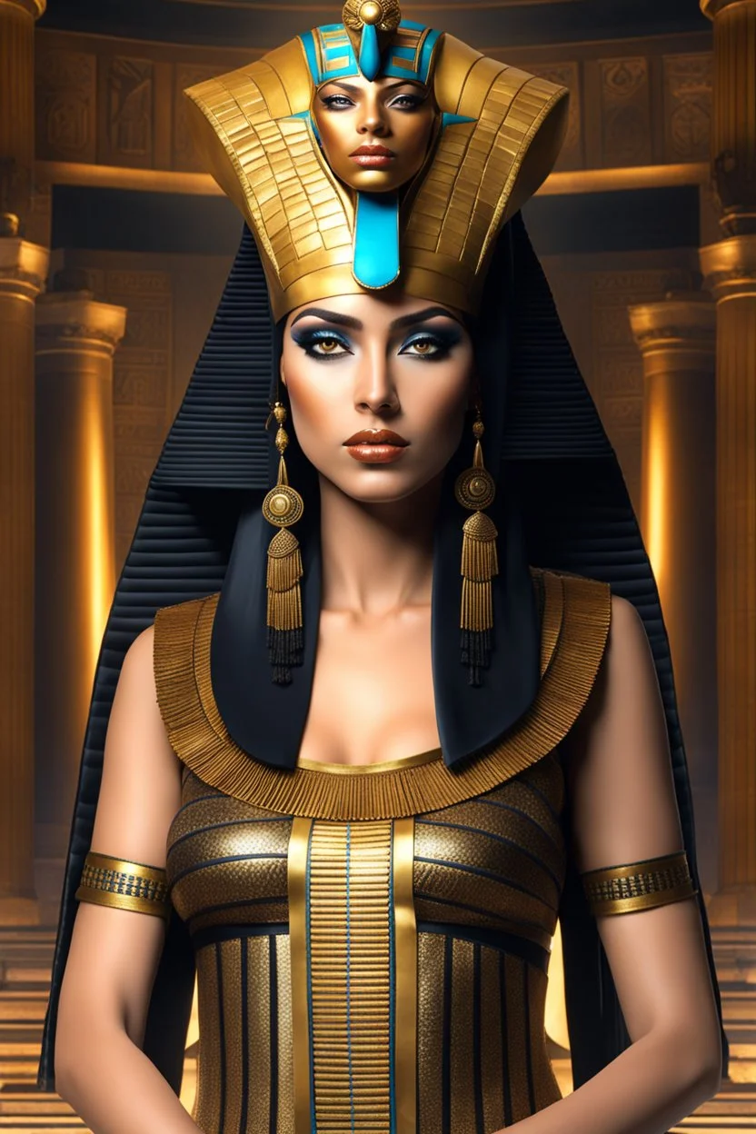 full body Cleopatra, pharaoh makeup, full body shot, written by Orcinus Orca, Ultra detail face in anceiant egipth palace