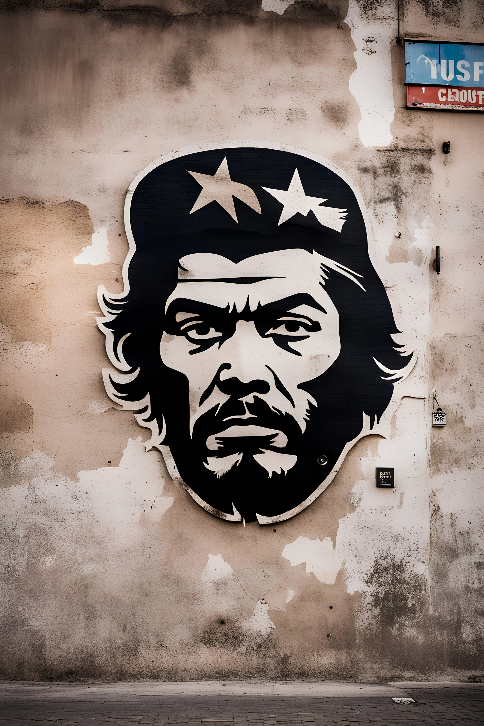 A logo that represents Che Guevara's face, along one of his famous quotes, on a wall