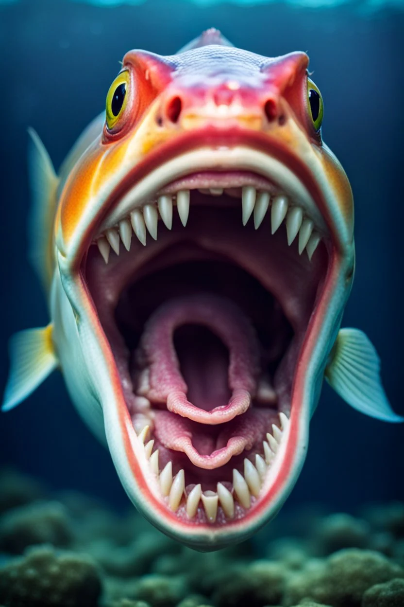 one fish with only human teeth