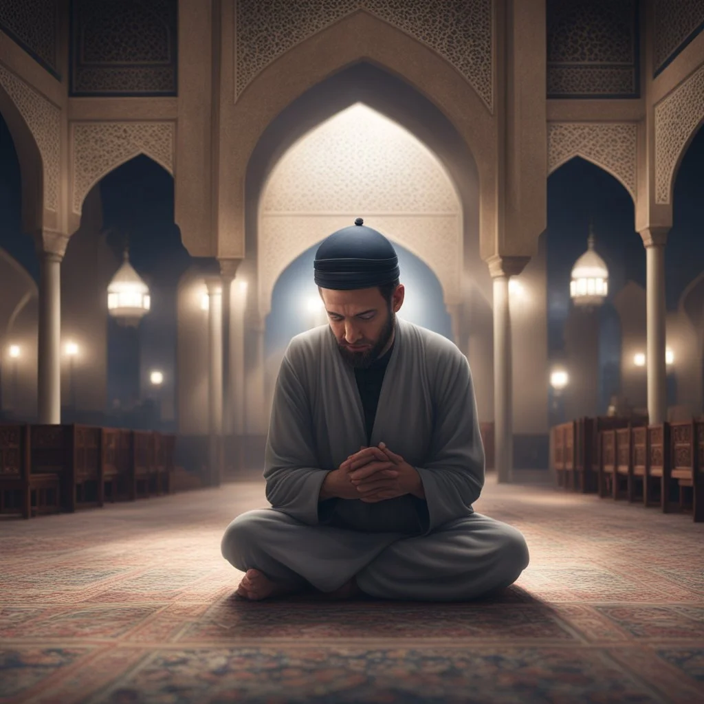 Hyper Realistic praying matt in a mosque at night