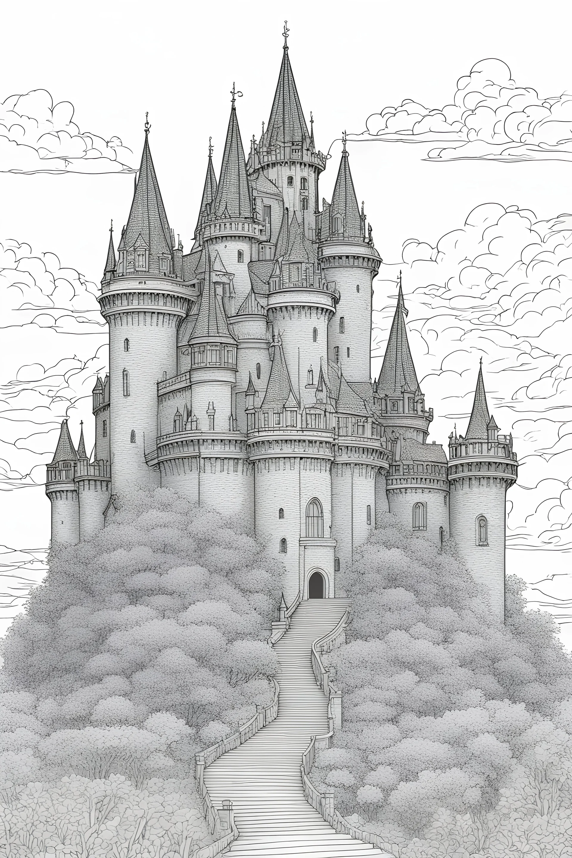 black and white vector drawing for coloring. the Royal Castle. Clear lines, contour lines.