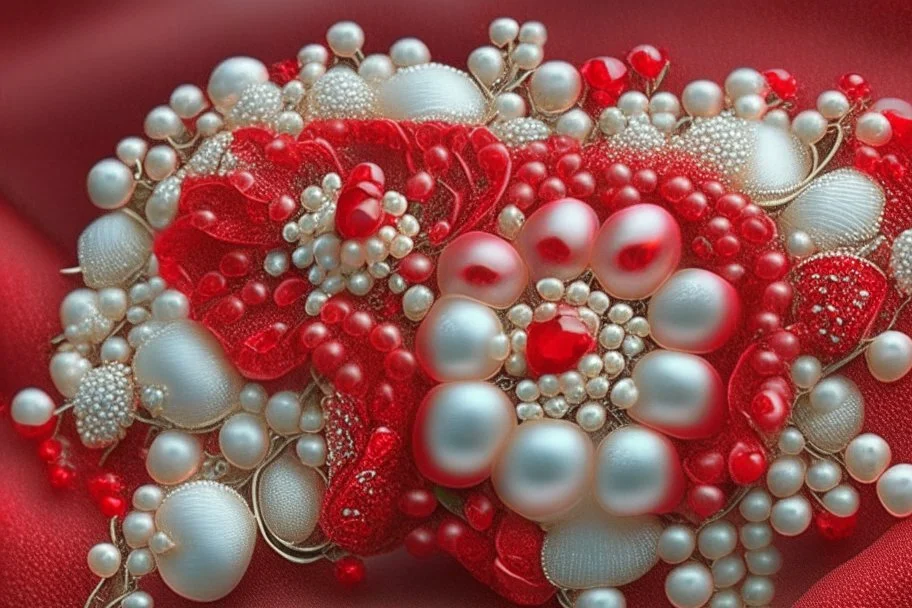 Red flowers and in the middle beautiful pearl beads 2