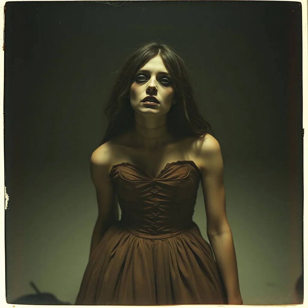 Photorealistic polaroid nothingness and distressing anguish old figure wasteland night Max Ernst, shot on Hasselblad, movie shot, details of the dress accentuated, nightmare, hypermaximalist, obsessive, hypnotic