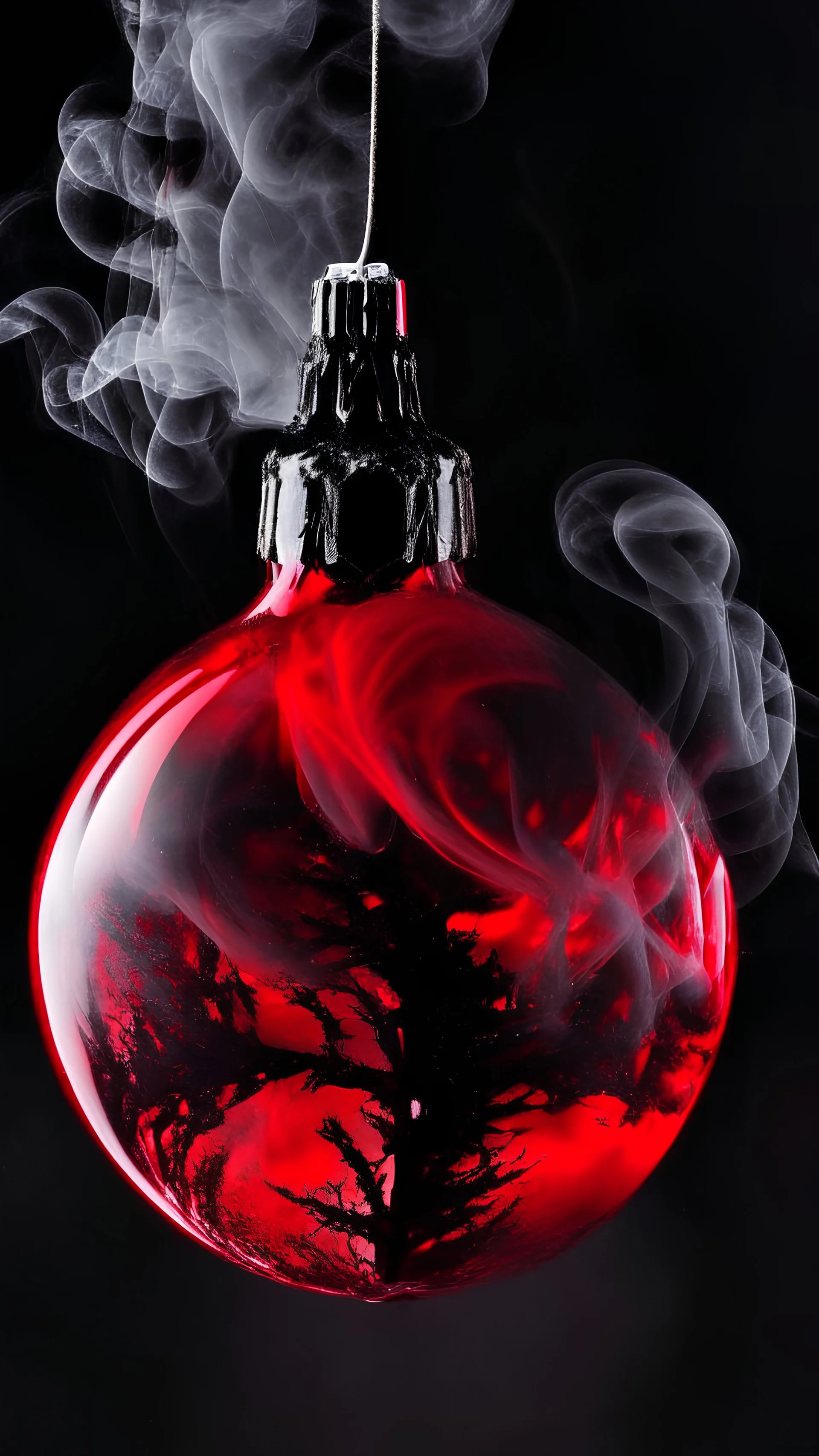 smoke art red and black colours with shiny glass christmas bauble