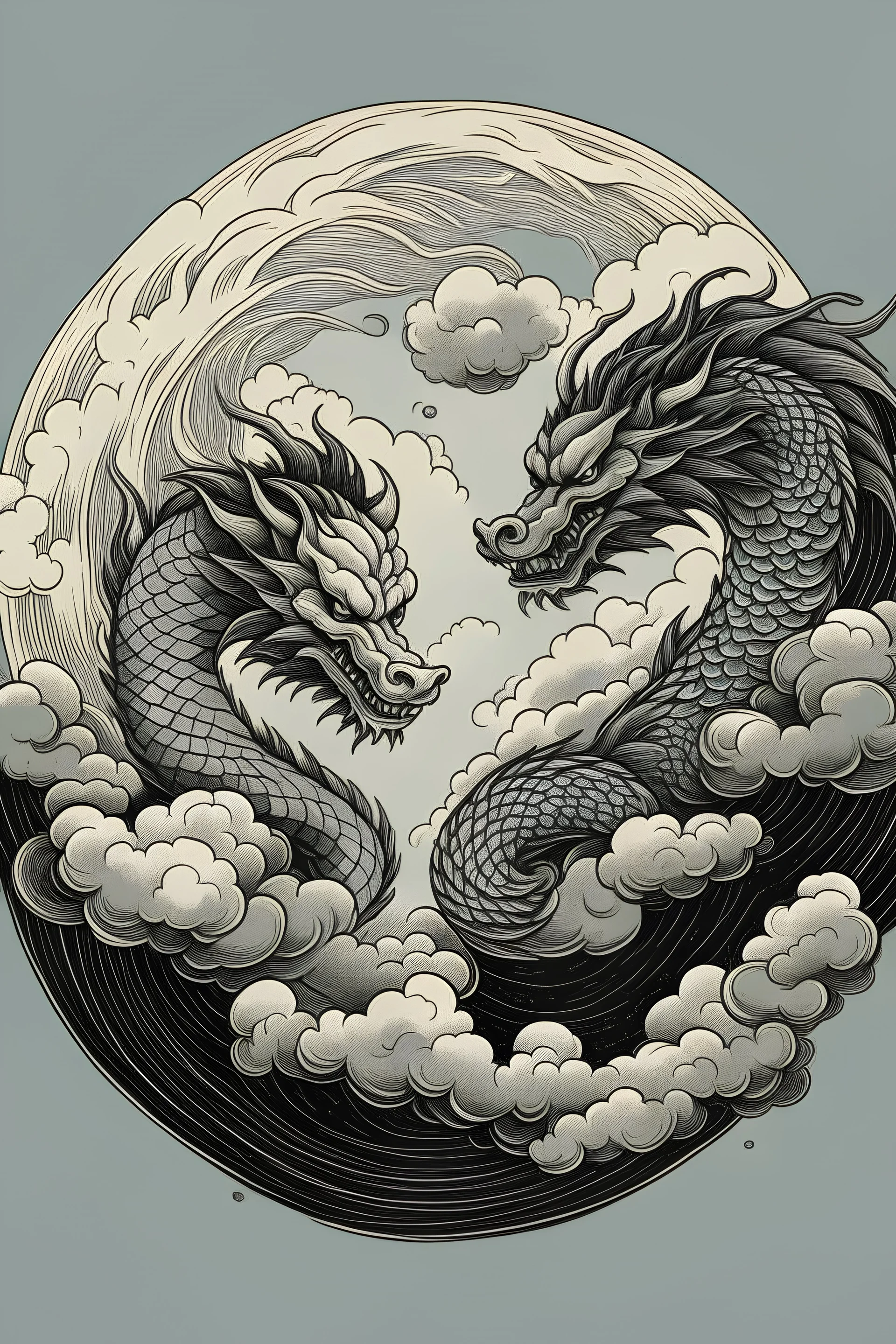 Draghi yin yang nuvole
