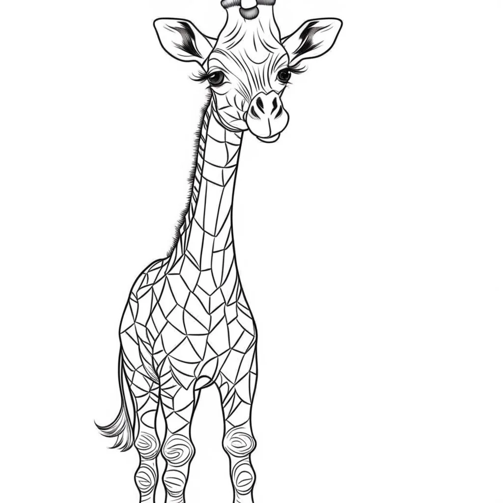 outline art for cute giraffe coloring pages, white background, sketch style, full body, only use outline, clean line art, white background, no shadows and clear and well