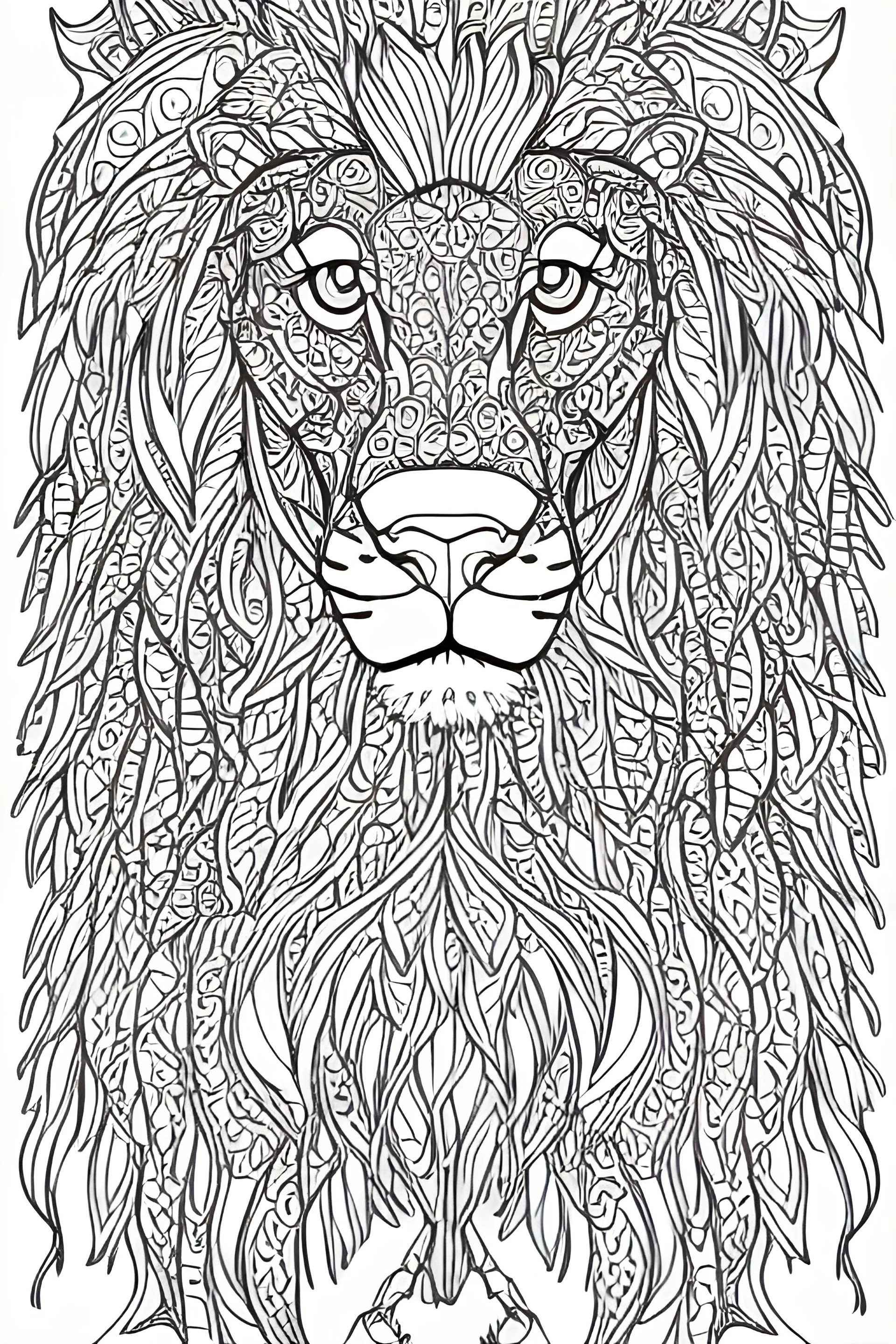 Coloring Page for adults, Mandala, Lion Image, Disney Style, Comic, White background, clean line art, fine line art --HF--AR2:3