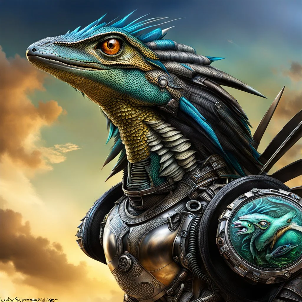 Lucky Stryker, Jet eagle lizard hybrid, biomechanical surrealism,