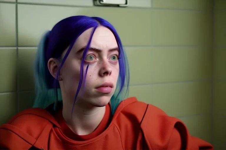 Billie Eilish, lying, in the bathroom