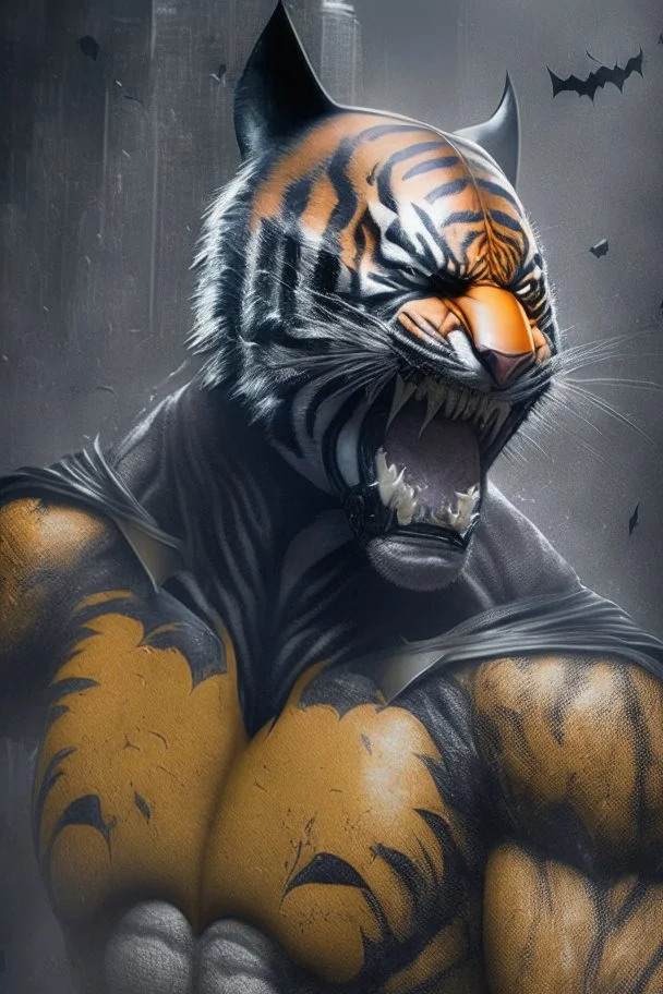 A picture of a roar tiger in the form of a batman, a professional, high JPEG image