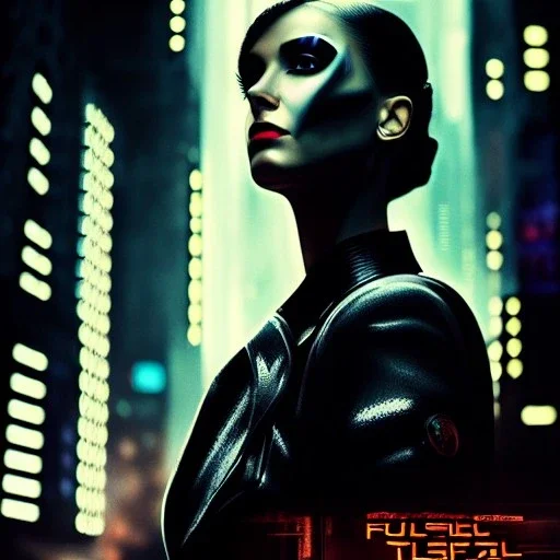 fullbody portrait oil on canvas ,beautiful female robot, ominous, intense stare, sad eyes, post-apocalyptic in a cyberpunk city, BladeRunner movie poster, masterpiece, realistic, intricate detail, sci-fi fantasy style, volumetric lighting, particles, highly detailed ,cinamatic , deep colours,8k, by Caravaggio