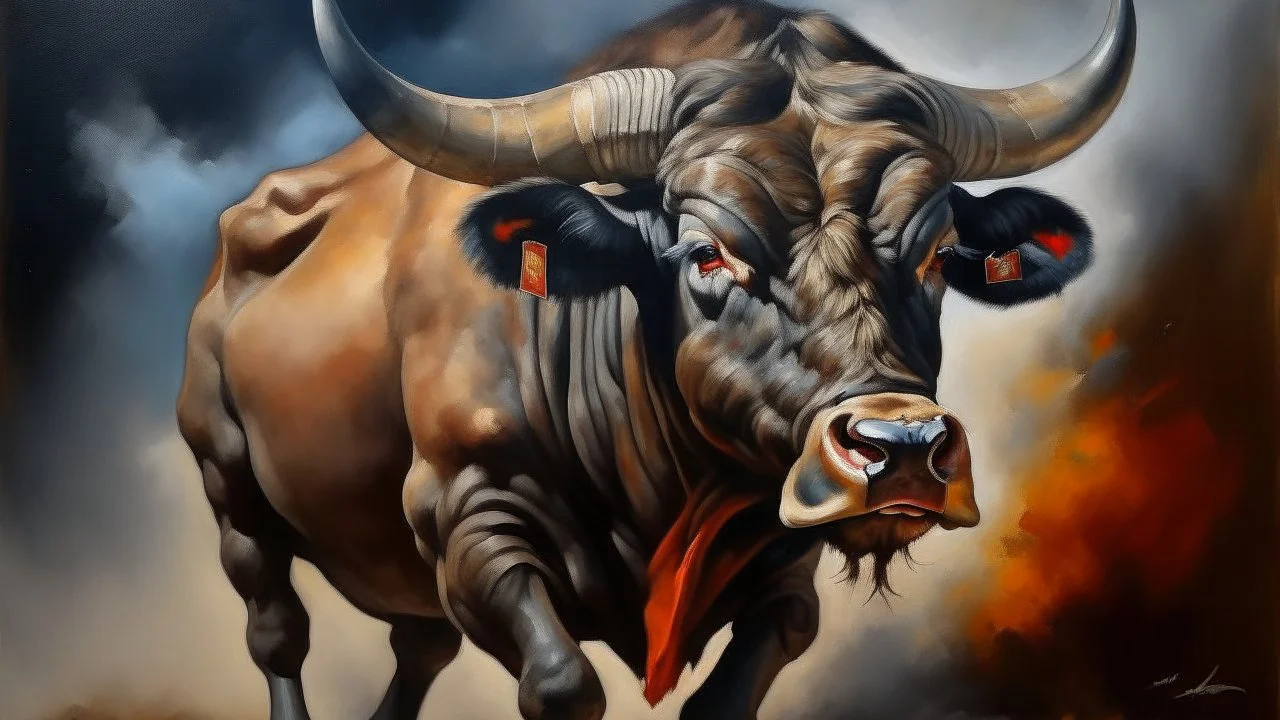 dangerous bull oil painting