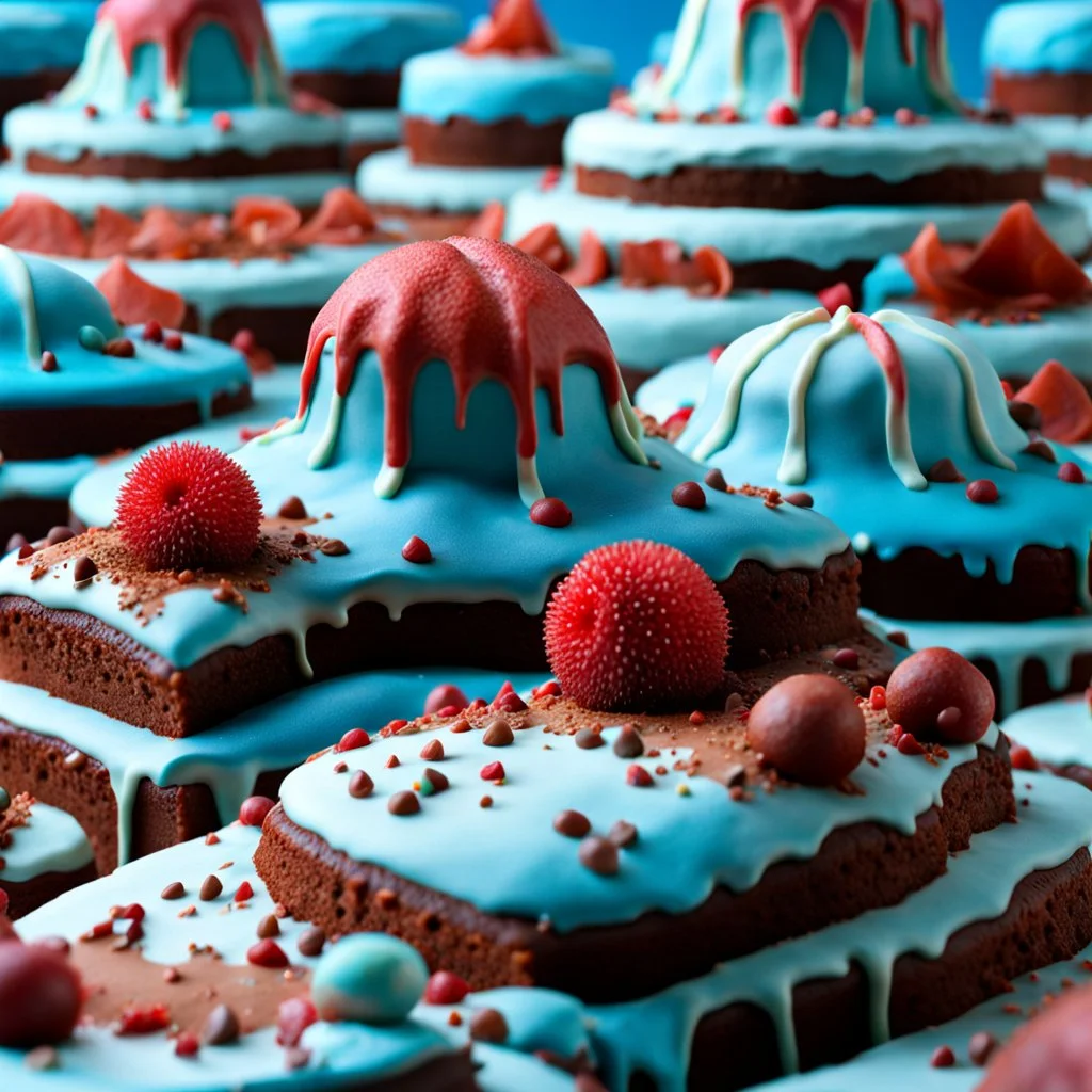 detailed creepy landscape made of cake-frosting, figure, city, sun, Amano , Roger Dean, strong texture, Ernst Haekel, extreme detail, intricate, colours, Max Ernst, Sam Raimi, rich moody colors, sparkles, blue eyes, octane render, 55mm photography