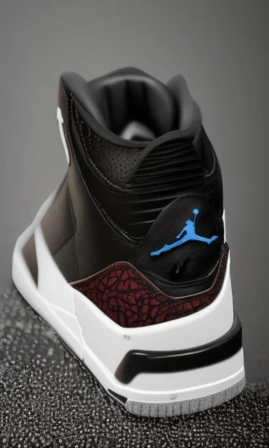 Jordan 3 black sneaker. Inside red fires.