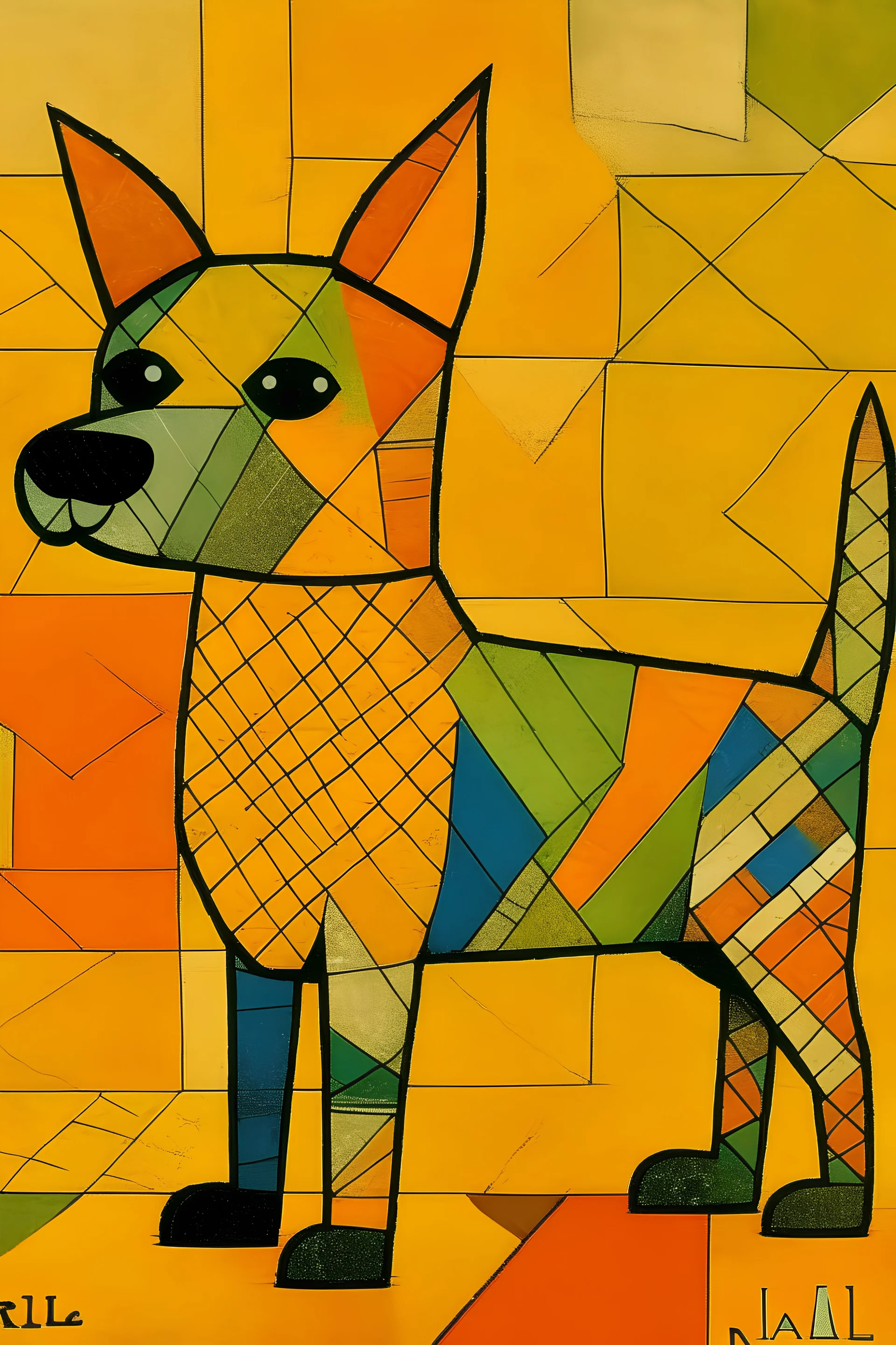 un perro con el estilo de Paul Klee