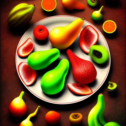 a plate of various alien fruits 7:46 from another planet photograph